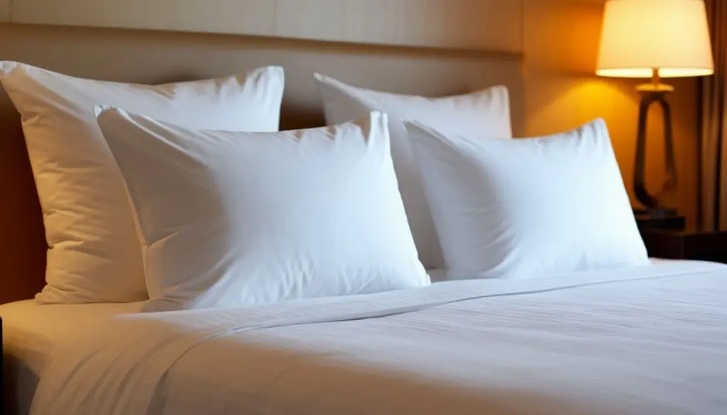 Die 4 witte kussens in je hotelbed: gebruik de blauwe strip