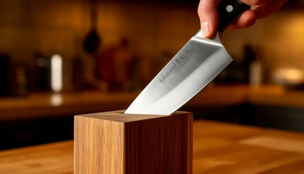 Waarom je keukenmessen nooit met de snijkant naar beneden in het blok moet steken